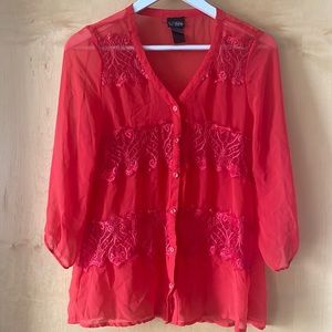 DayTrip Coral Medium Sheer Button-down Shirt